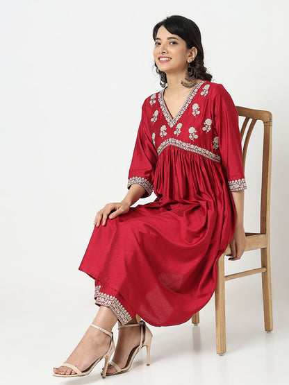 Flare Fit Embroidered Kurta Sets