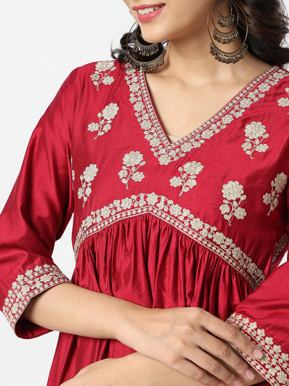 Flare Fit Embroidered Kurta Sets