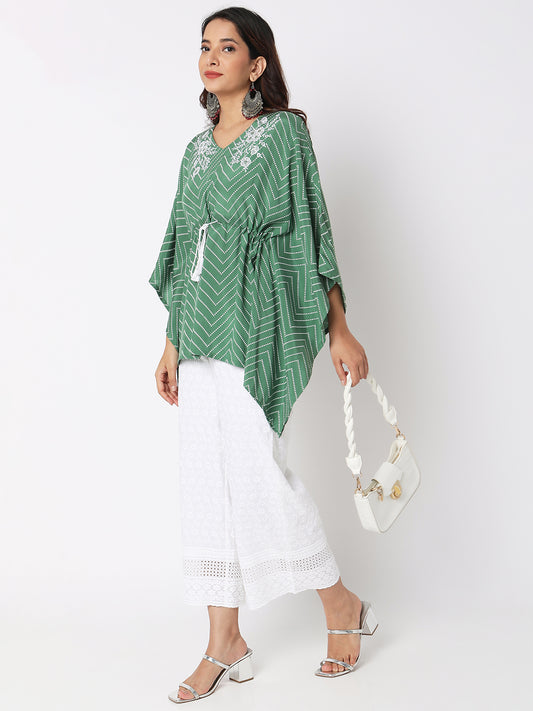 Women Wearing Bottle Green Viscose Embroidered Top