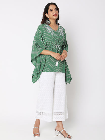Women Wearing Bottle Green Viscose Embroidered Top