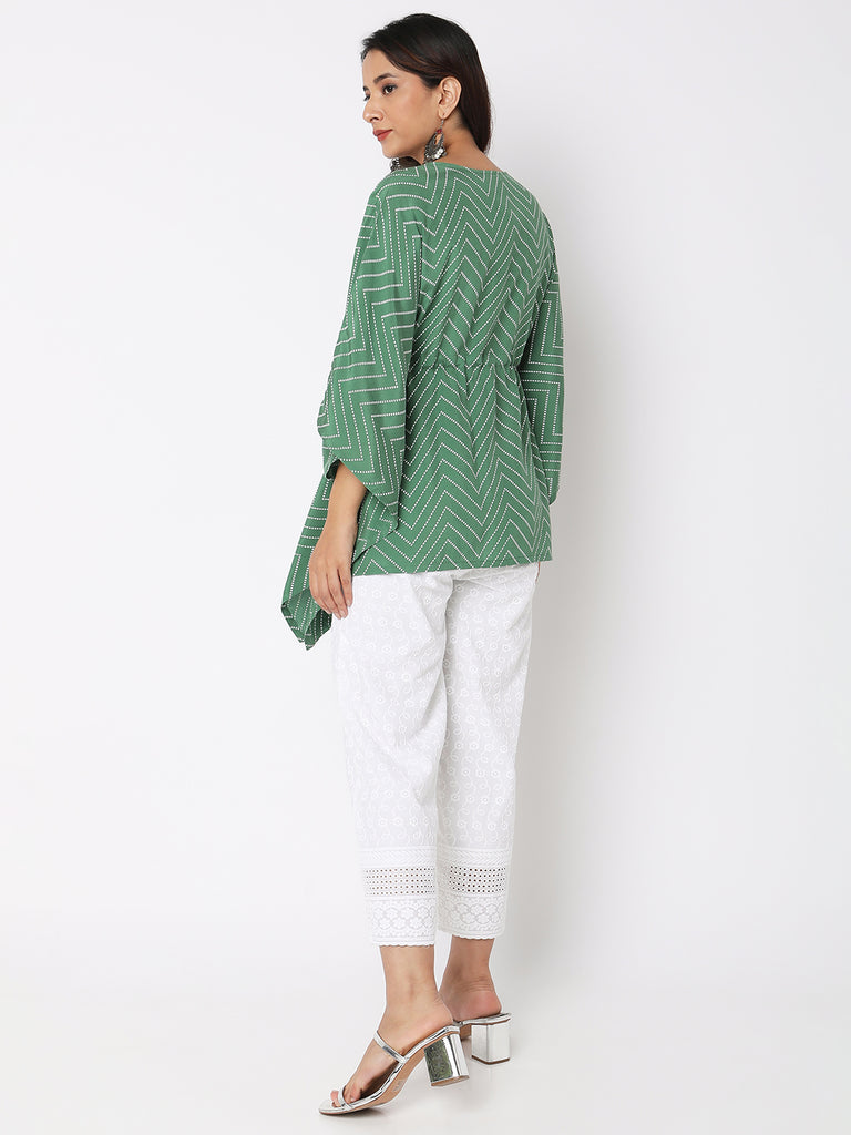 Women Wearing Bottle Green Viscose Embroidered Top