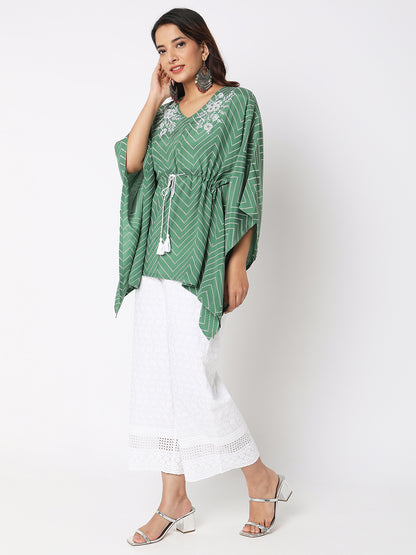 Women Wearing Bottle Green Viscose Embroidered Top