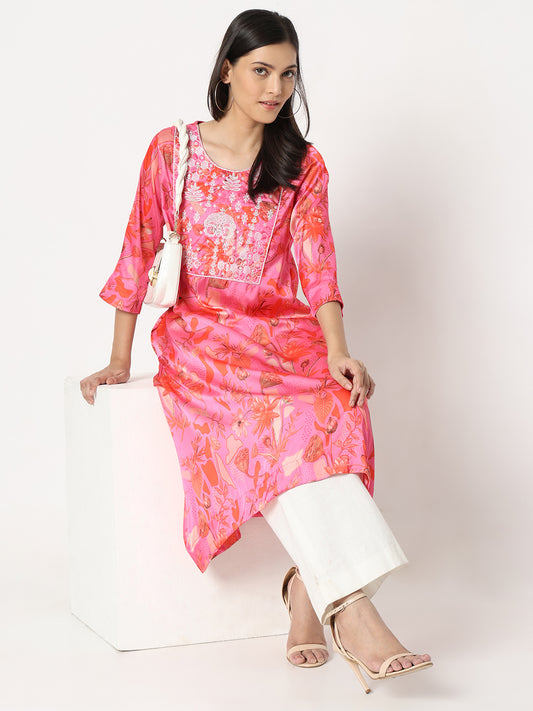 Flare Fit Embroidered Kurta
