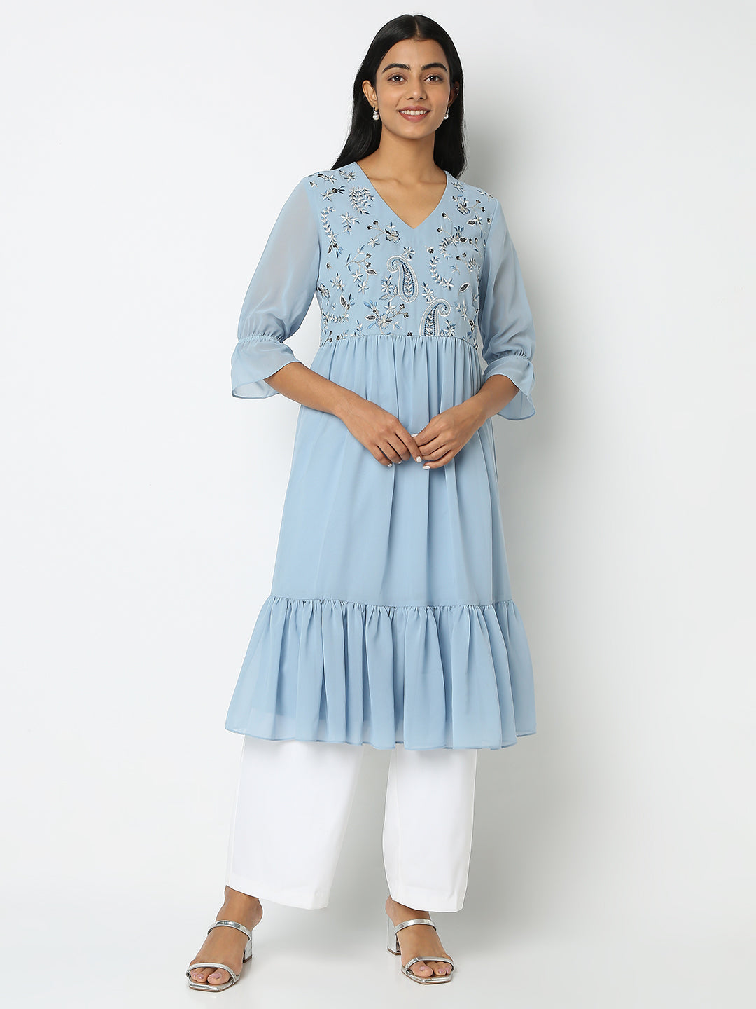 Flare Fit Embroidered Kurta