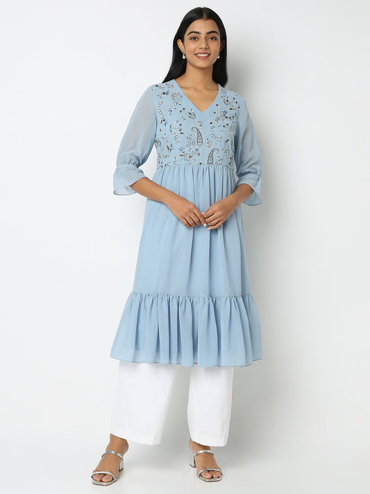 Flare Fit Embroidered Kurta