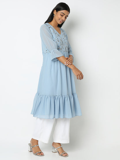 Flare Fit Embroidered Kurta