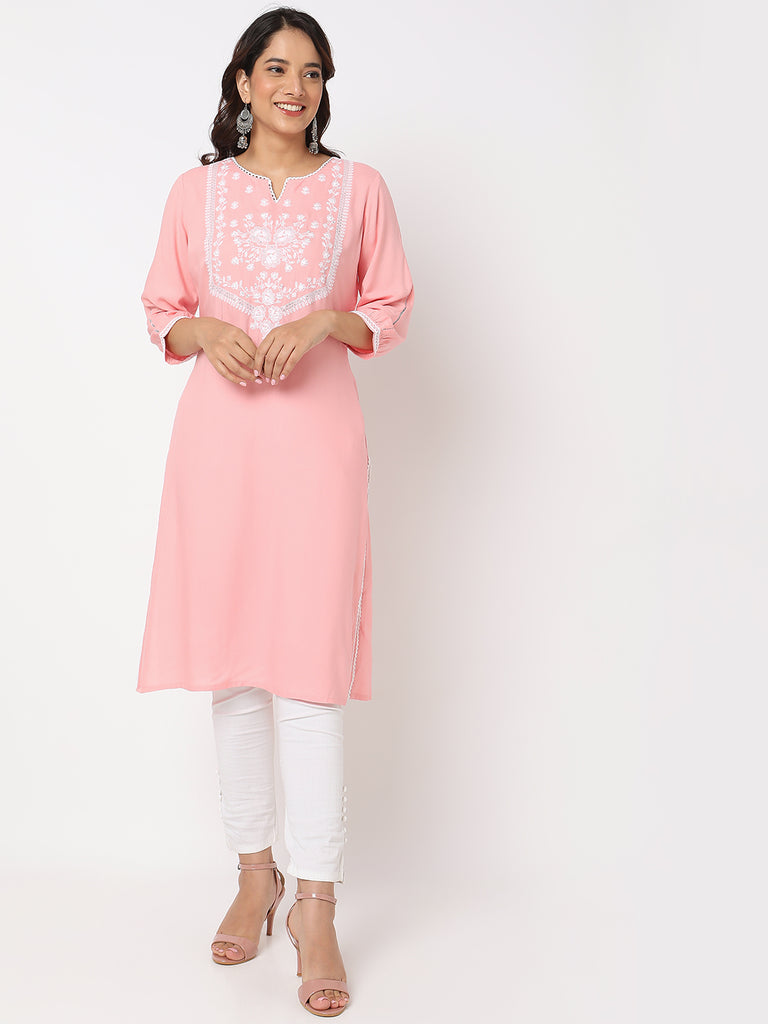Buy Dark Pink Printed Kalidar Kurta With Tights Online - W for Woman
