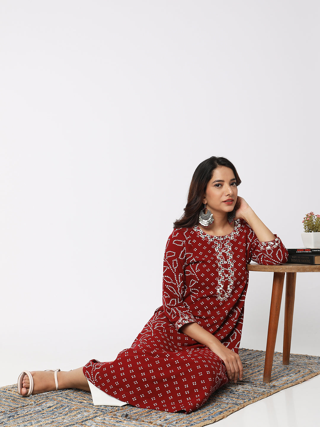 Women Wearing Maroon Viscose Printed Kurta