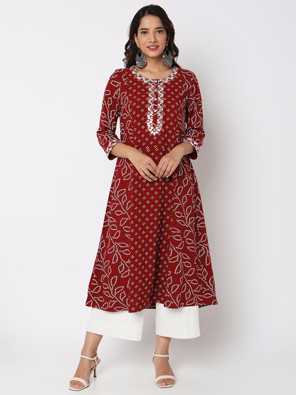 Women Wearing Maroon Viscose Printed Kurta