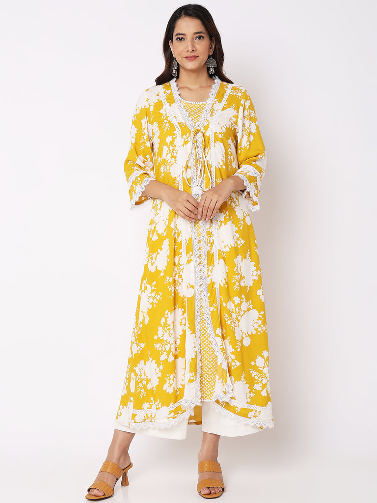 Women Wearing Yellow Viscose Printed Kurta