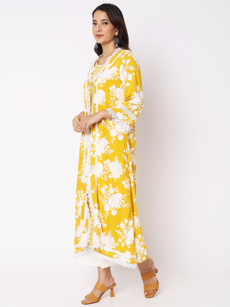 Women Wearing Yellow Viscose Printed Kurta