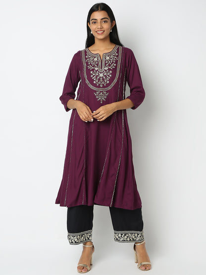 Flare Fit Embroidered Kurta
