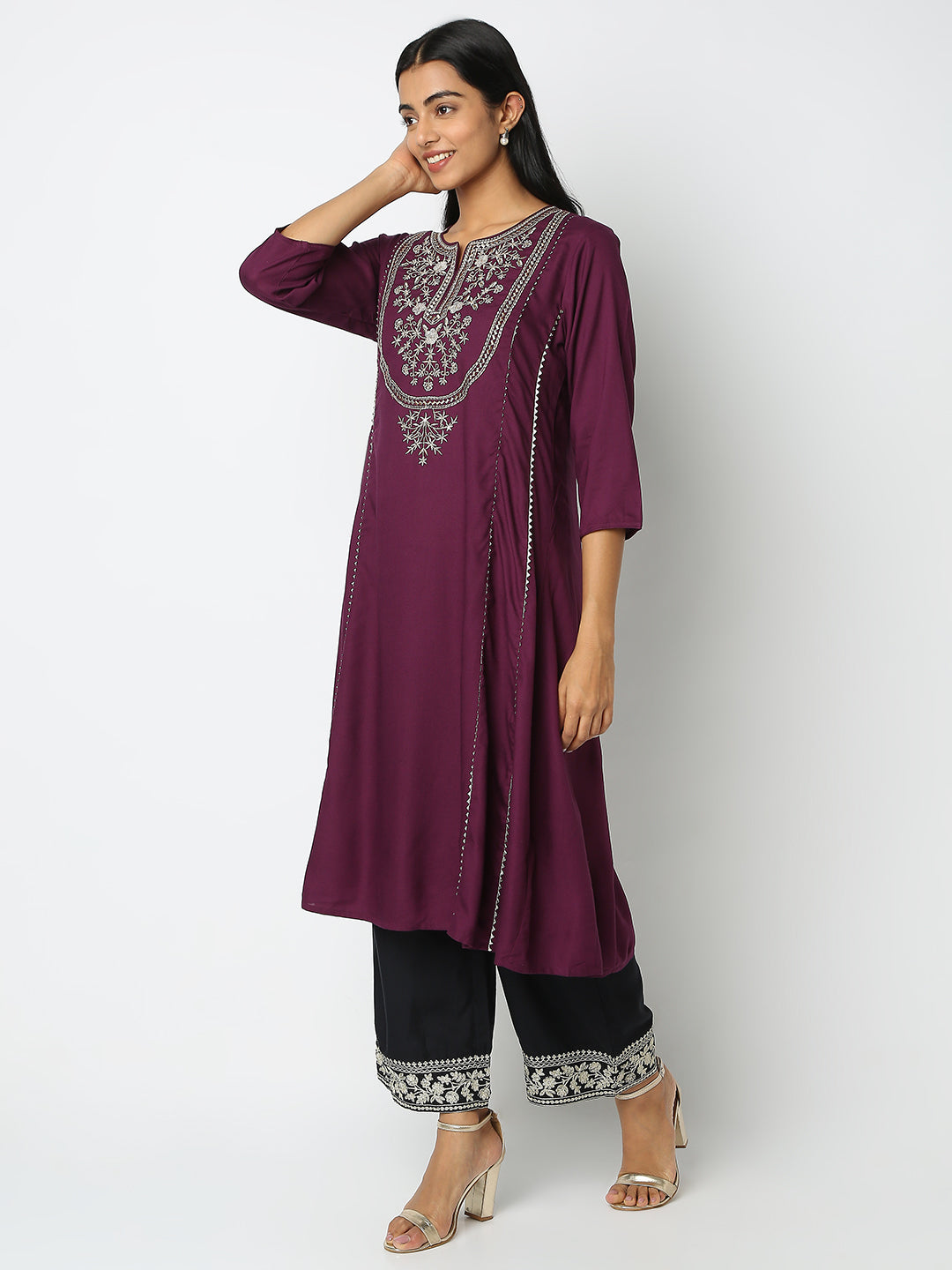 Flare Fit Embroidered Kurta