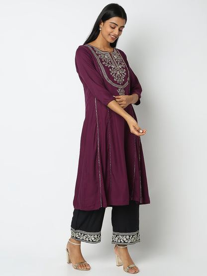 Flare Fit Embroidered Kurta