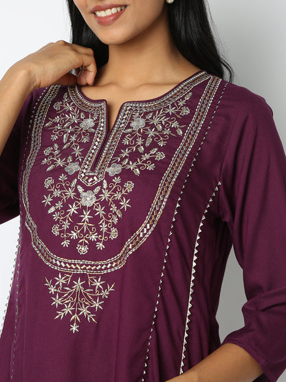 Flare Fit Embroidered Kurta