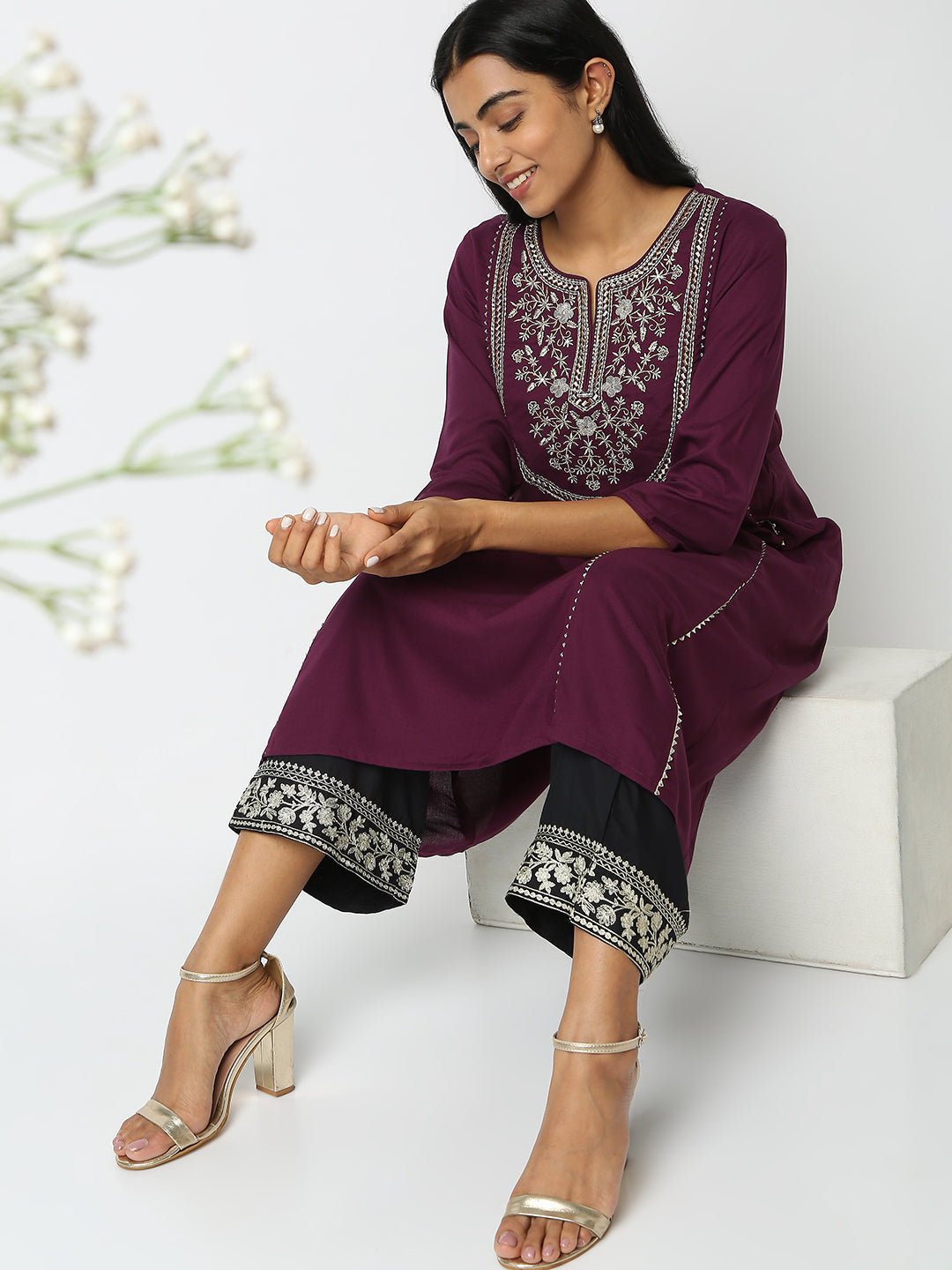 Flare Fit Embroidered Kurta