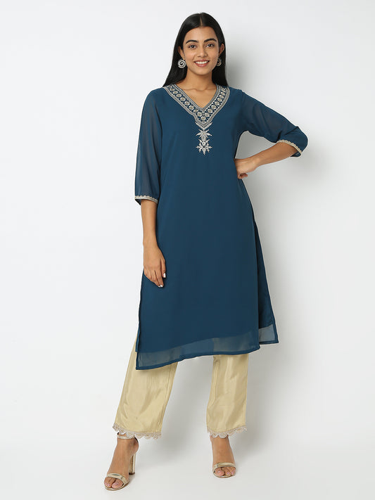 Straight Fit Embroidered Kurta